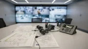 Sicherheitsdienst in Genf: Überwachungskameras, Funkgerät und Zugangskontrolle in einem Kontrollraum